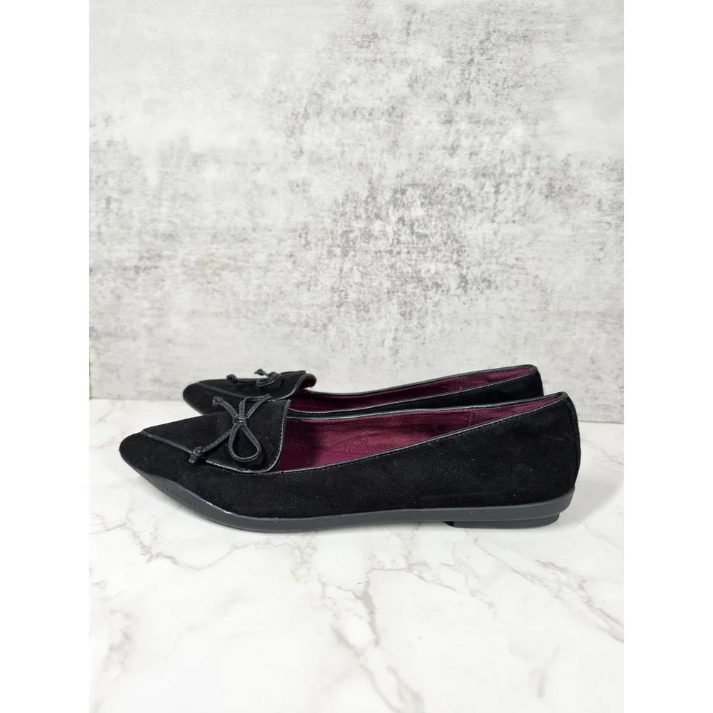 Aerosoles Doran Pointed Toe Bow Ballet Flats Shoes Pomegranate Black Suede 8M